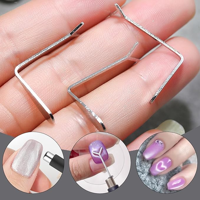 WOKOTO 14 Pcs Cat Eye Magnet For Nails With 3pcs Y-Shape Iron Stencil Set, Cat Eye Gel Nail Polish Magnet Tools Powerful Wand Magnet, Magnetic Nail Polish Square Round Heart Magnet Stick For Nails