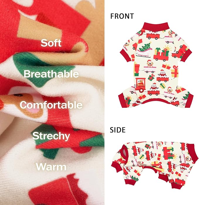 XPUDAC Dog Christmas Pajamas Soft Puppy Outfits for Small Medium Dogs Pet Clothes Pjs Doggie Bodysuit Cat Christmas Apparel, Yellow, S