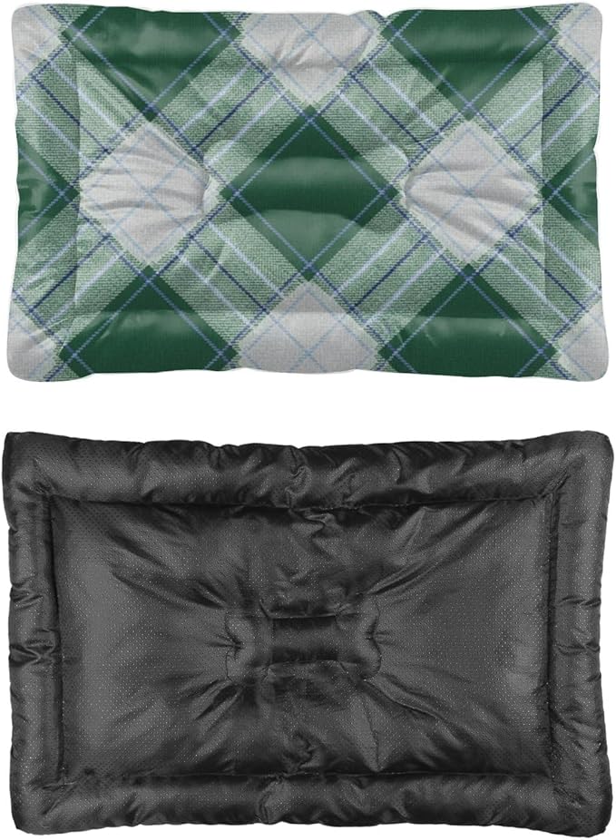 Green Navy Plaid Dog Car Bed Non Slip Bottom Non Slip Mat for Dogs Cozy Soft Dog Bed for Crate Pet Funiture Printed Pet Mat Gift Cozy House 36× 24 Inch Indoor Outdoor
