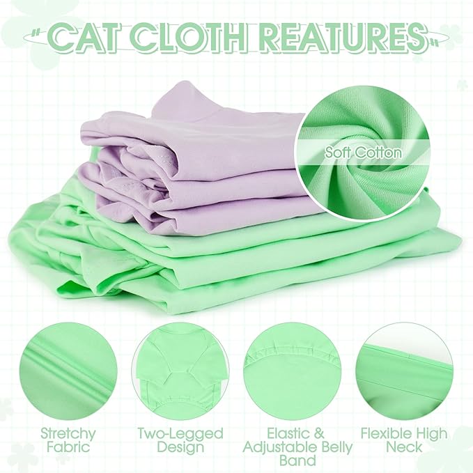 Sphynx Hairless Cat Clothes, Soft Cotton Pullover Turtleneck Shirt with Sleeves for Kitten Puppy Small Dogs, Cat Pajamas for All-Season - Green S