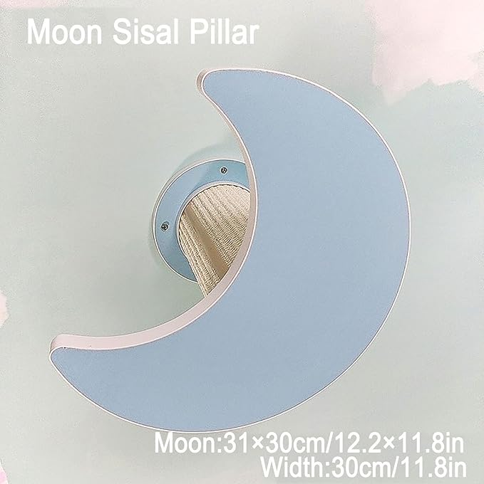 Natural Solid Wood Cat Wall Climbing Set with Colorful Sisal Posts | Cat Wall Furniture for Home & Cats Shelter | with Star/Moon/Cloud Designs(Blue,31 * 30cm)