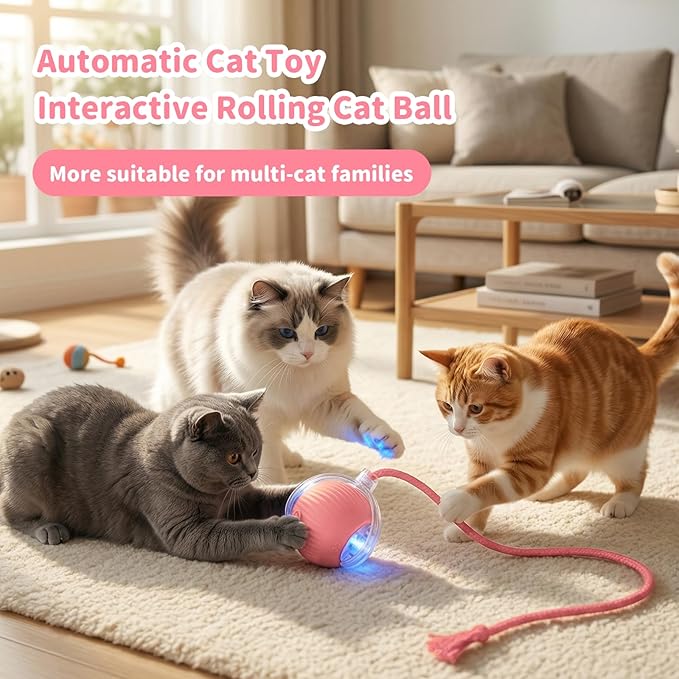 Interactive Cat Toys for Indoor Cats Smart Automatic Ball Rolling for Bored Kitten Pet Upgraded Speedy Moving Chase Dogs Toy Mothers Day Gifts Pink
