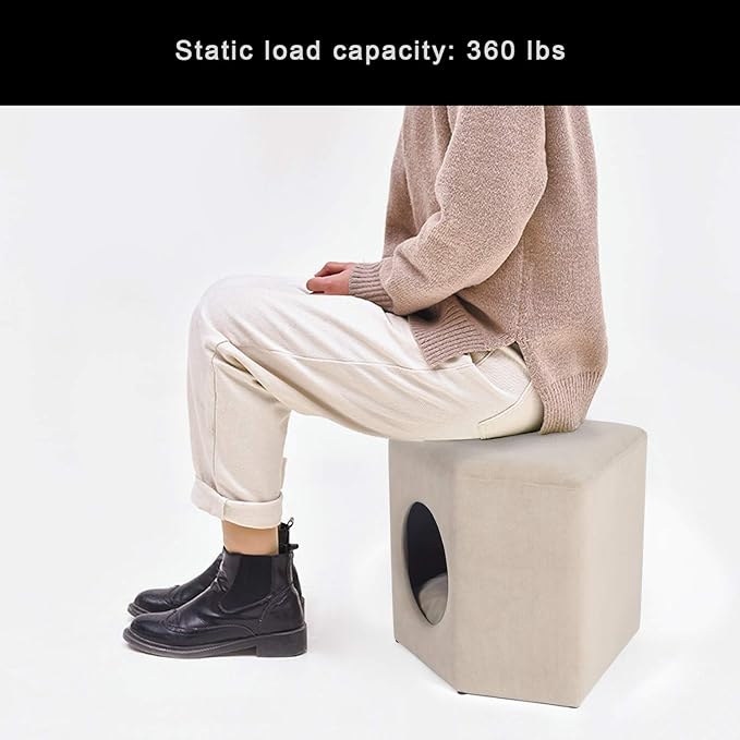 Adeco Modern Cat Condo Ottoman Pet House Ottoman with Removable Padding Round/Square Foot Stool Ottoman 2-in-6 Kitty Bed for Small Cats