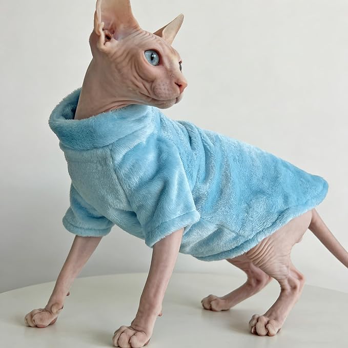 Sphynx Cat Clothes,Sphynx Hairless Cat Clothes Sweaters for Cats Only, Sphinx Kitten Cloth Winter Coat Outfits Apparel for Cornish Rex and Devon Rex, Puppy Small Dog Sweater,Blue,XL