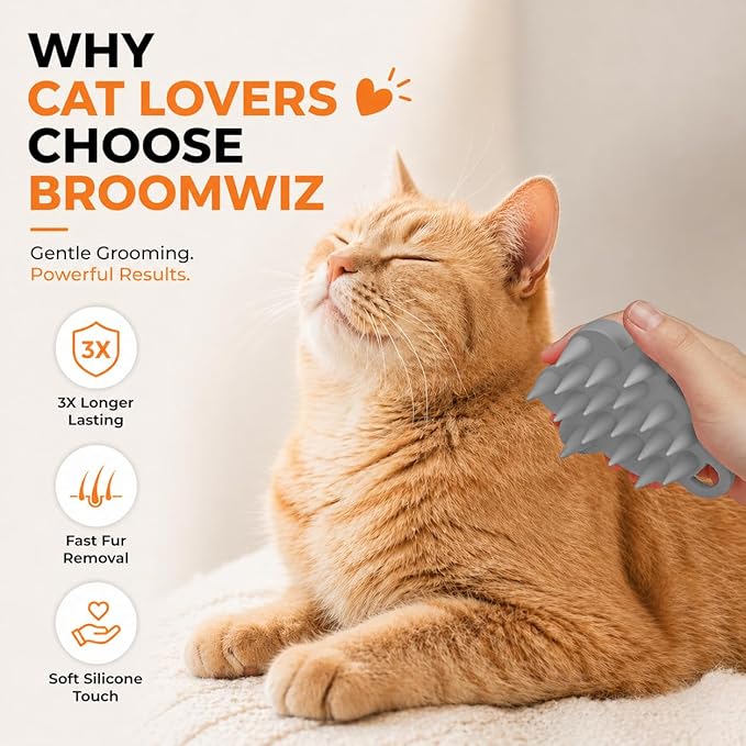 Cat Brush Silicone Pet Grooming Brush for Cats & Dogs, Soft Flexible Deshedding for Removing Loose Fur, Easy to Clean, Waterproof, for Short & Long Hair, Orange White Gray (Grey)