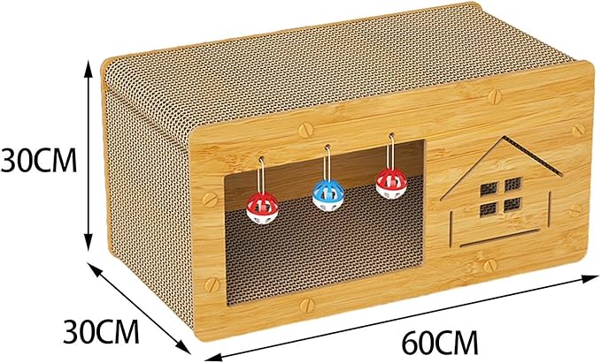 Cat Nest Cat Bed with Scratching Board Activity Toys Non Slip Decoration Multifunctional Crafts Furniture Protection Cat Cardboard Bed, House Pattern, XL