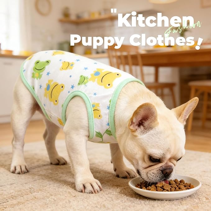 PETCARE Cartoon Dog Shirts for Small Dogs Cute Dog Clothes Green Frog Tshirt Soft Cotton Puppy Pajamas Breathable Sleeveless Pet Tank Top Spring Summer Dogs Clothes for Chihuahua Yorkie Shih Tzu
