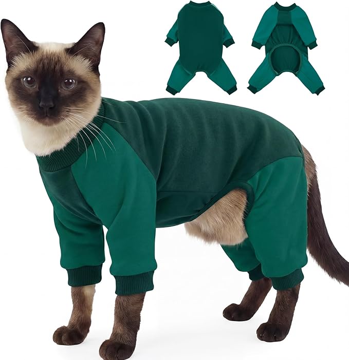 DENTRUN Cat Recovery Suit with Legs - Shedding Control & Anti-Licking Onesie, Stretchy Surgical Recovery Suit Cute Cat Clothes Indoor Soft Material for Comfort and Warmth for Pets