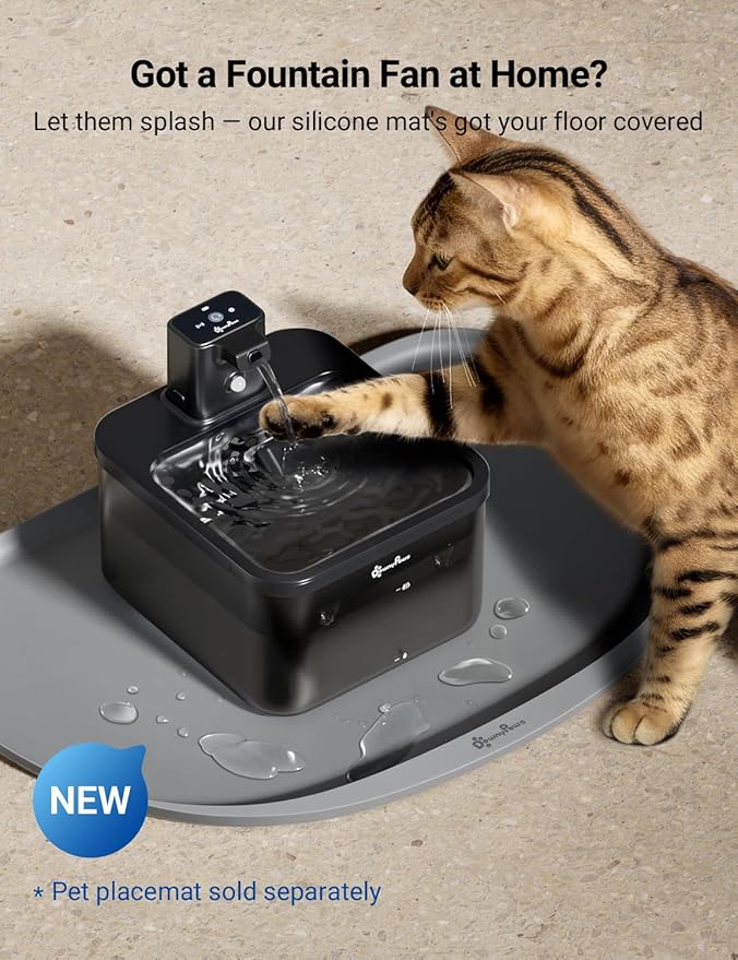 DownyPaws Cat Water Fountain Cordless, 84oz/2.5L Fursink Wireless Pet Water Fountains for Cats Indoor, Battery Operated Cat Drinking Fountain with Motion Sensor, BPA-Free, Black with 6 Filters