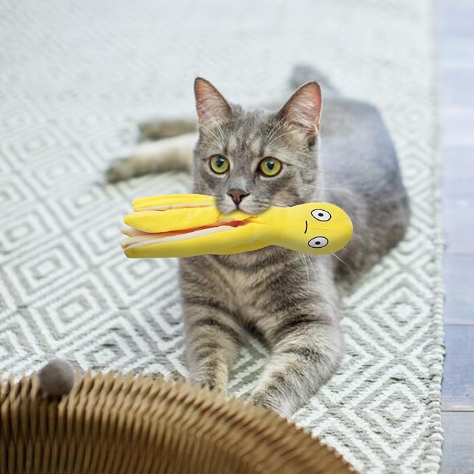 Andiker Catnip Toys for Cats, 10.63 Inches Cute Octopus Shape Plush Cat Toy with Catnip Crinkle Paper Soft Interactive Cat Toys for Indoor Cats Kittens Playing Chewing Biting (Yellow)