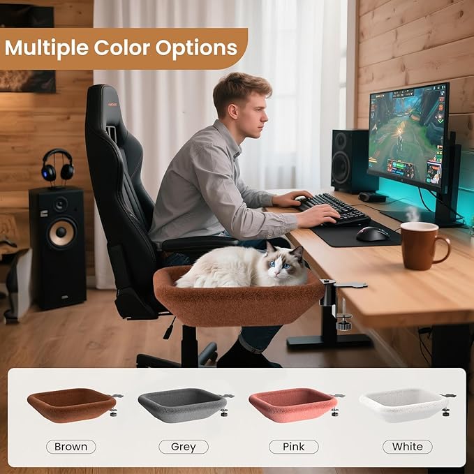 Cat Bed for Desk -Rotating Silent Stability, Cat Desk Bed with Elasticity Memory Sponge, Removable Washable Bed Cover, Soft Comfortable, Suitable for Home & Office (Grey)