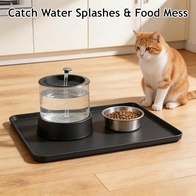 Silicone Square Mat 16x16 for Water Bowl, Waterproof Pet Bowls Mat with Raised Edge, Non-Slip Cat Dog Food Mat Protects Floors from Water & Food Spills (16x16)