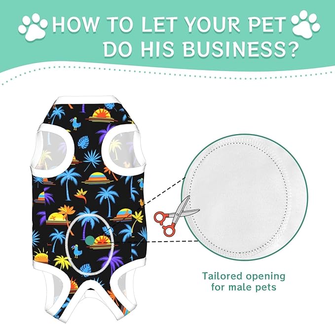 Tropical Palm Tree Beach Sun Art Recovery Suit for Dogs, Dog Cone Alternative Surgery Suit Female Spay