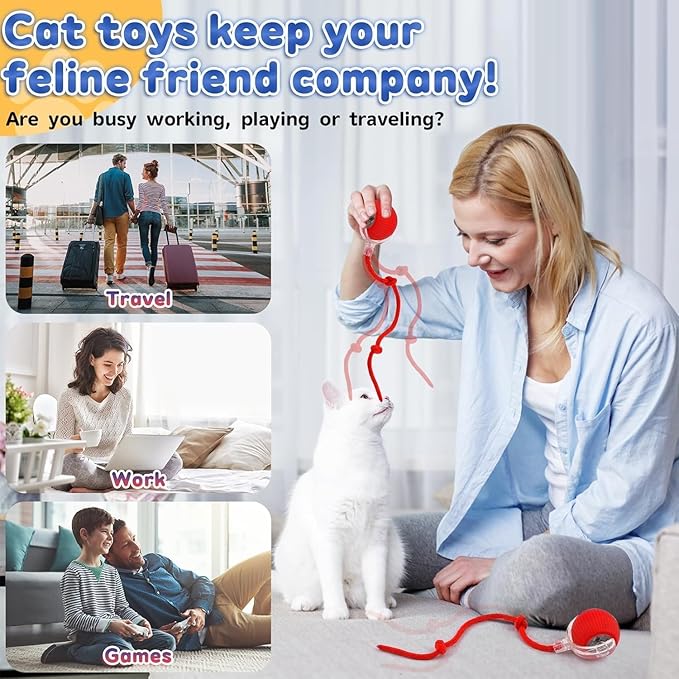 Speedy 2.0 Tail Cat Toys for Bored Indoor Adult Cats,2025 New Generation Interactive Cat Toys for Indoor Cats,Automatic Moving Ball with Tail