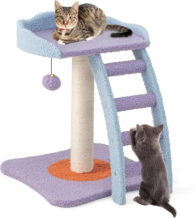 Tangkula Cute Cat Tree, Flower Cat Tower with Sisal Scratching Post, Plush Perch, Fluffy Jingling Ball, Cozy Platform & 4-Step Integrated Ladder, Small Cat Tree for Indoor Cats 20 lbs Heavy Duty