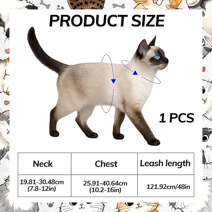 Cat Harness and Leash Set, 3-in-1 Adjustable & Lightweight, Escape Proof Cat Harness, Walking Travel Kitten Harness for Small Medium Large Cats (Hawaii Green)