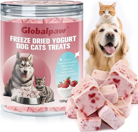 Freeze Dried Yogurt Dog Cats Treats Crunchy Snacks with Strawberry100g (3.52oz), High Protein Yogurts Snacks Pets Food for Cats Dogs Training (Strawberry Yogurt 1pcs)