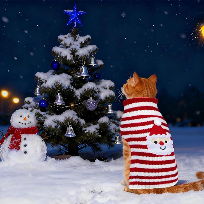 GOYOSWA 3 Pack Cat Christmas Sweater, Knit Pet Cat Dog Sweaters Warm Coat Clothes Santa Reindeer Snowman Christmas Sweater Outfit for Cats Puppy Dogs M