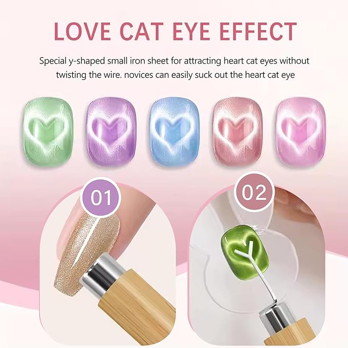 4 In 1 Cat Eye Magnet For Nails With Y-Shape And Bunny Mold For Heart And Bunny Cat Eye Pattern Nail Magnet Set For Nail Art,Multifunctional Nail Polish Magnet, Strong Magnet For Nails