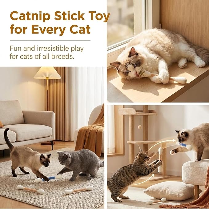 LEDeng Cotton Swabs Cat with Catnip, Swabs Catnip Toys Set of 6 Soft Plush Kicker Toys, Sturdy Teething Chew Toy (A)