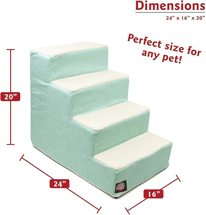 Majestic Pet Portable Pet Stairs | Soft Sherpa Steps Foam Feeling | Steps for Dogs & Cats | Dog & Cat Ramp | Indoor Only | Max Weight: up to 250 Lbs, 4 Step, Jackson Heathered Mint Teal