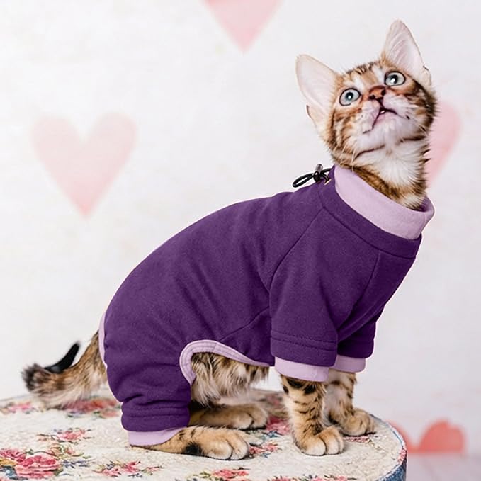 PUMYPOREITY Cat Hair Sticky Sweater, Recovery Suit - Breathable & Lightweight for Post-Surgery Protection, Cat Onsie Prevents Licking Wounds, Purple, XL