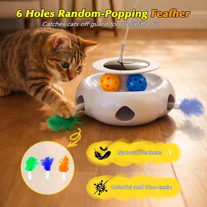 3-in-1 Interactive Cat Toy with Remote Control, Automatic Feather Teaser & Rolling Ball Track, Smart Cat Toy for Indoor Cats, Multi-Play Cat Enrichment Toy for Exercise & Boredom Relief
