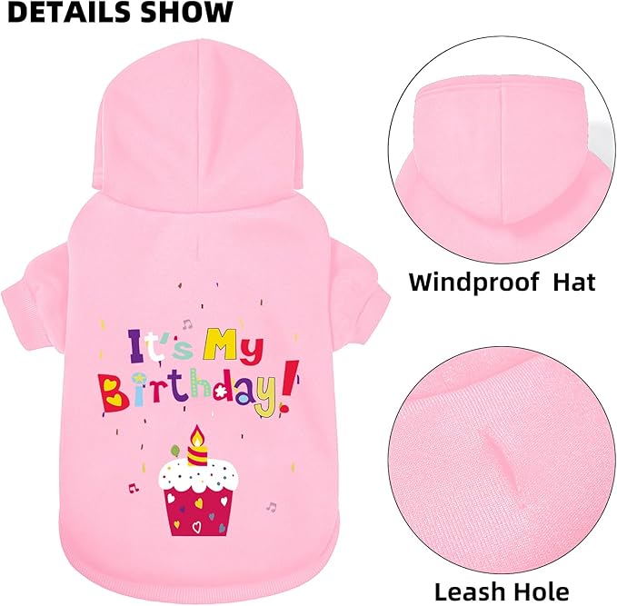 Dog Sweater Dog Hoodie Cold Weather Coat Hooded Sweatshirt for Puppies,Cats, Small Medium Large Dogs (Pink(It's My Birthday), Medium)