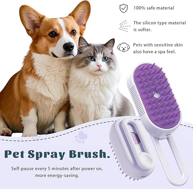 Cat Brush Cat Steam Brush Rechargeable Steamy Pet Grooming for Shedding, Water Spray Massage Brushs, Dog Hair Removal Self Cleaning Brushs Steamer Wet Spa Comb (Purple)