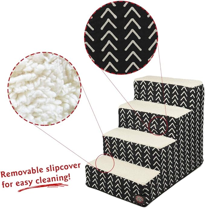 Majestic Pet 4 Step Portable Dog Stairs for Small Dogs to get on Bed Supports 25 lbs or Less – Dog Steps for High Bed with Machine Washable Cover – Pet Stairs for Cats Boho Arrow Black