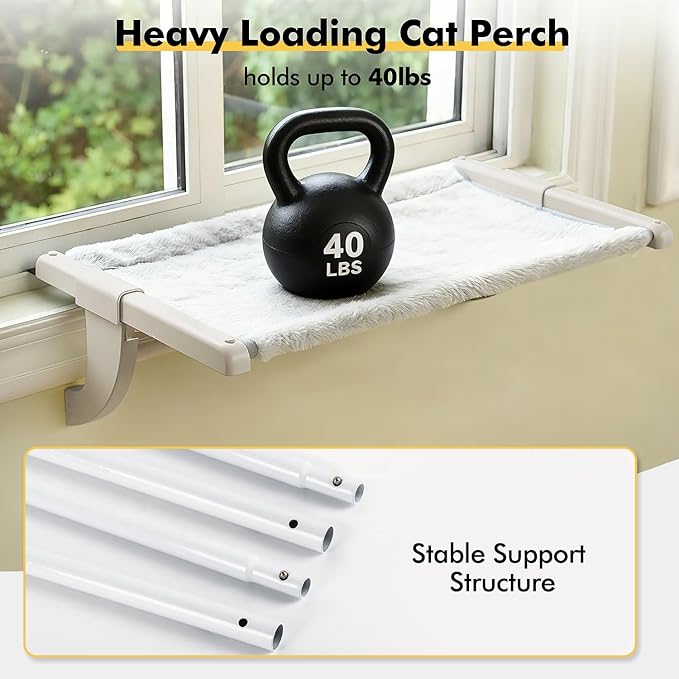 Zoratoo Window Sill Mount Cat Perch for Indoor Cats, One-Step Sliding Clamping Slot Adjustment Cat Hammock with Washable Cover, No Suction Cups Pet Bed for Windowsill & Bedside (Medium)
