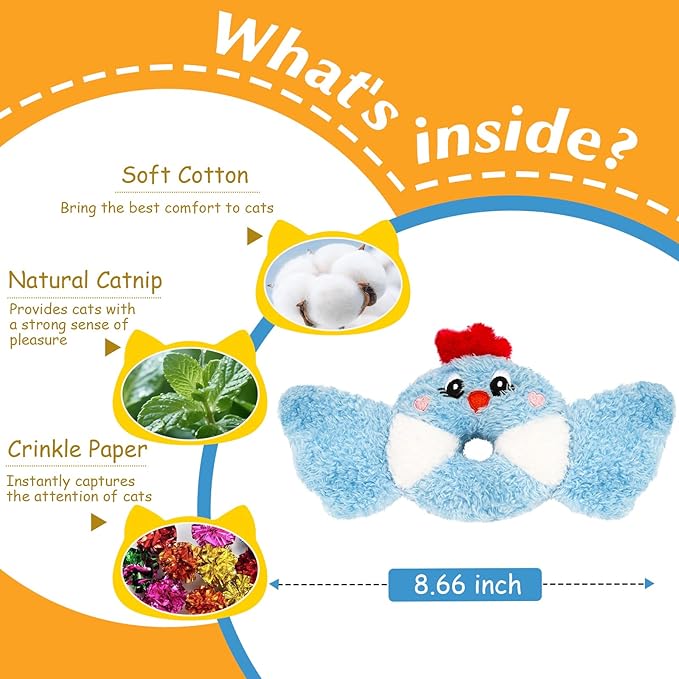 ETEKYER Cat Toys Bird, Crinkly Catnip Toys for Cats Soft and Durable, Interactive Indoor Cat Nip Kitten Kicker, Promotes Kitty Exercise