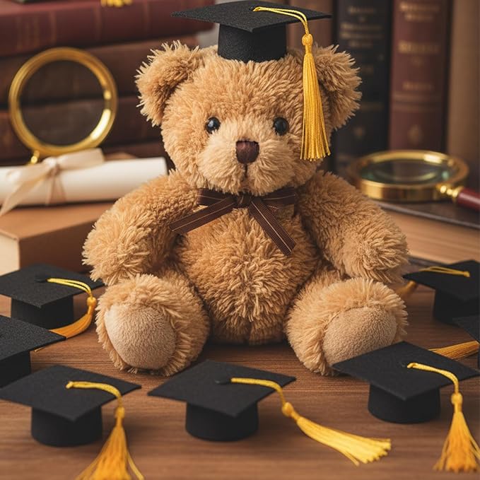 Mini Graduation Caps with Gold Tassel, 2 Pack Black Mini Graduation Caps, Small Animal Bachelor Hats for Adjustable Pet Graduation Photo Props Cat Dog Holiday Costume Accessories