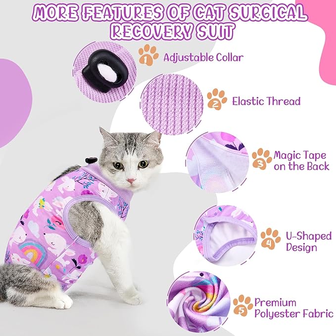 SlowTon Cat Recovery Suit - Cat Onesie for Cats After Surgery Female Male, Kitten Clothes Cats Surgical Spay Suit Abdominal Wounds, E-Collar Alternative Bodysuit Shirt Anti-Licking (Purple, S)