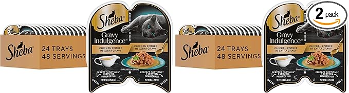 Sheba Gravy Indulgence Adult Wet Cat Food,Wet Food for Cats Chicken Entree in Extra Gravy,2.6 oz. Twin-Pack Trays (,48 Servings),24 Count (Pack of 2)