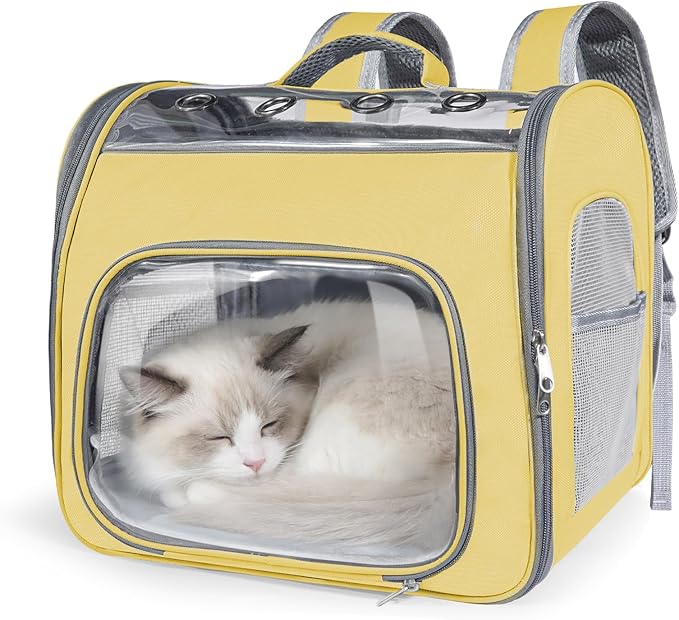 Innovative Traveler Backpack Pet Carriers Cat Backpack with Breathable Mesh Puppy Travel Carrier with Soft Padded Reinforced Support Foldable Small Dog Carrying Backpack for Kitty up to 15lbs (Yellow)