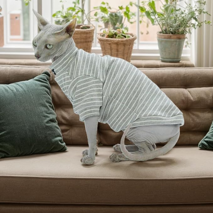 Sphynx Cat Sweater Hairless Cat Clothes Sweater Shirt Soft Warm Long Sleeves Pullover Pet Clothes Pajamas Dog Cloth for Small Dogs Jumpsuit Pet Sweaters (Striped, Large)