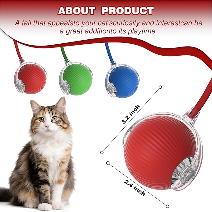 Interactive Dog Cat Toys Balls 360° Smart Automatic Rolling Interactive Rolling Ball Cat Toy Pet Ball Fast Moving Toy for Dog and Cat(Red)