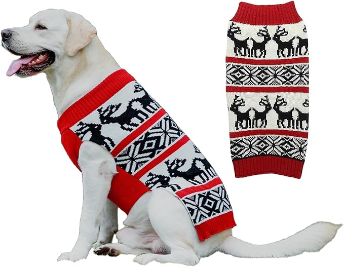 Lanyarco Ugly Dog Christmas Sweaters, Xmas Reindeer Holiday Festive Pet Clothes Christmas Dog Sweater for Large Dogs, XX-Large (XXL) Size 22.5"