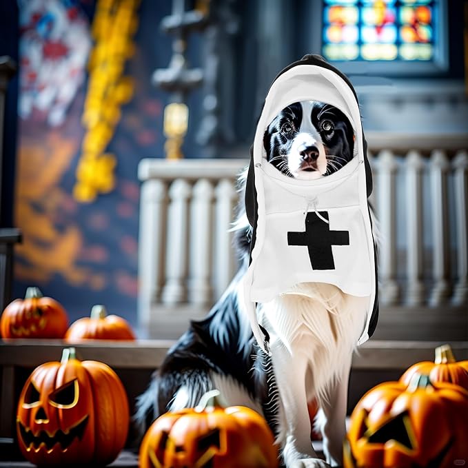 PET SHOW Nun Dog Costume for Medium Large Dogs Halloween Cosplay Outfit Black White Cloak Dress Up Adjustable Pets Apparel Holiday Party Clothes Boys Girls(L/XL)