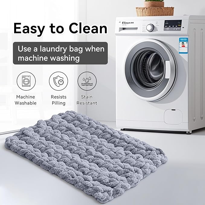 Cat Knitted Bed Mat Square Cushion, Soft Breathable Self-Warming Pad Indoor Washable Kitty Kneading Comfort Cats Dogs (Grey-Blue,23.6" x17.7")