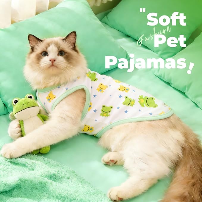 PETCARE Cartoon Dog Shirts for Small Dogs Cute Dog Clothes Green Frog Tshirt Soft Cotton Puppy Pajamas Breathable Sleeveless Pet Tank Top Spring Summer Dogs Clothes for Chihuahua Yorkie Shih Tzu