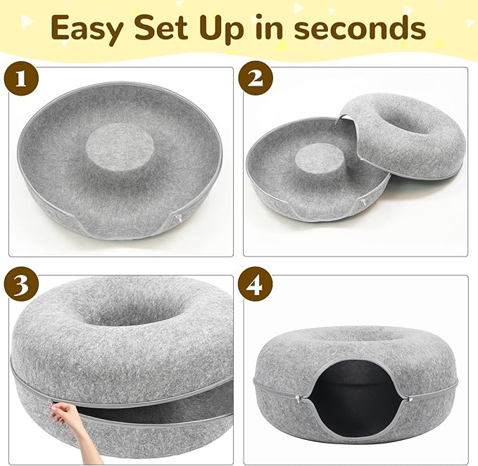Cat Caves for Indoor Cats, Large Cat Tunnel for Multiple & Large Cats, Scratch Detachable Peekaboo Cat Cave Bed, Kitten Donut Kitty Hideaway Up to 45 Lbs