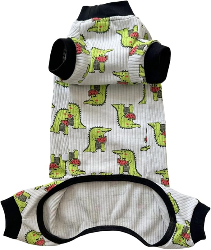 Sphynx Cat Four Leg Cotton Pajamas Elastic Pet Clothes for Hairless Cats Surgery Recovery Suit Undershirt Clothes for Sphynx, Devon, Cornish (Crocodile, XL)