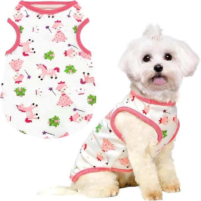 PETCARE Cartoon Dog Shirts for Small Dogs Cute Dog Clothes Pink Pony Tshirt Soft Cotton Puppy Pajamas Breathable Sleeveless Pet Tank Top Spring Summer Dogs Clothes for Chihuahua Yorkie Shih Tzu