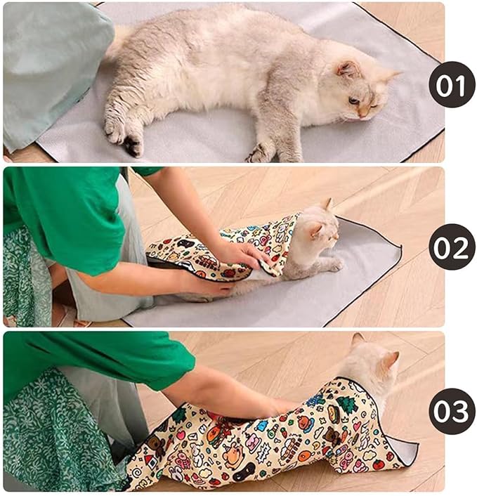 Cat Grooming Wrap – Self-Adherent Anti-Scratch Swaddle Restraint Bag for Stress-Free Nail Clipping, Medication, Multifunctional Care - Purrito Papoose Pet Tools (XL 31.5*31.5inches within 22lbs)
