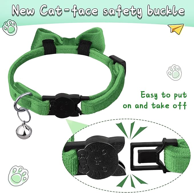 4 Pieces Cat Bow Tie Collar with Bell Breakaway Cat Comfortable Velvet with Cute Safety Pet Collar for Pet Kitten Puppy(Small,Yellow, Green, Rose Red, Blue)