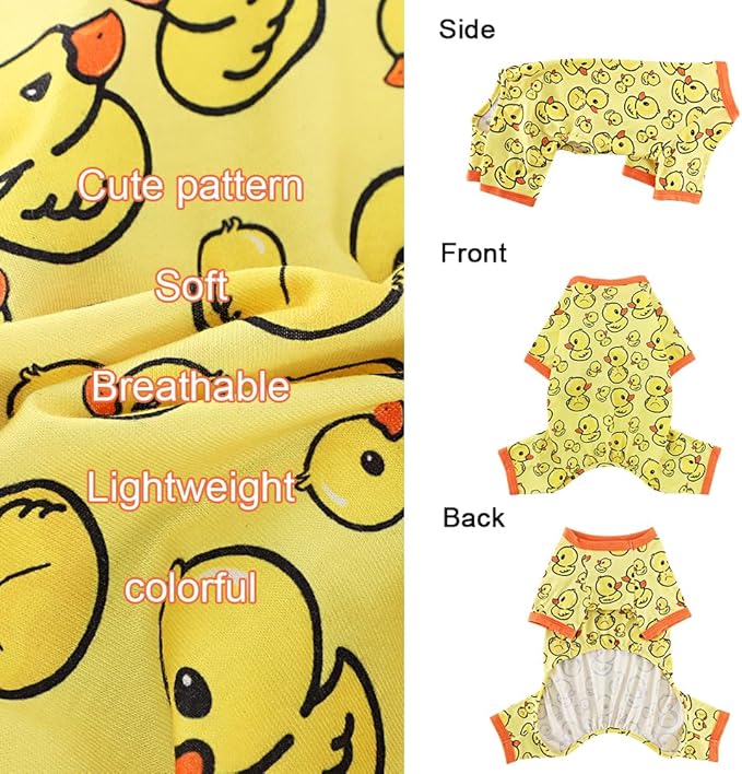 Yikeyo Dog Pajamas Small Sized Boy Girl, Cotton Stretchable Pet Clothes Jammies Puppy Outfits for Dogs Female Male, Spring Summer Doggie Pjs Doggy (Yellow Duck, XS)