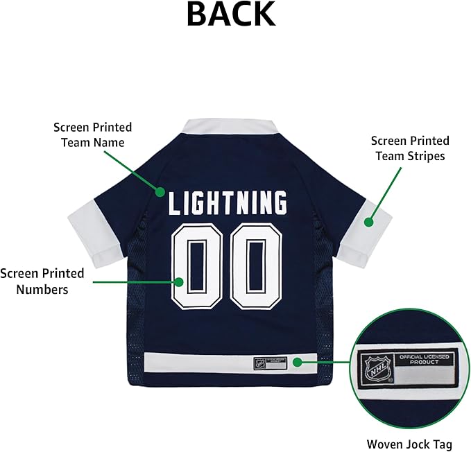 NHL Tampa Bay Lightning Jersey for Dogs & Cats, X-Small. - Let Your Pet Be A Real NHL Fan!