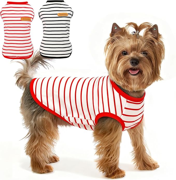Dog Shirts for Medium Dogs 2 Pack, M Dog Sleeveless Striped Vests Dog Pullover T-Shirts Lightweight Puppy Kitten Tank Top Cat Tee for Teddy Bichon Shihtzu, RedBlack-M